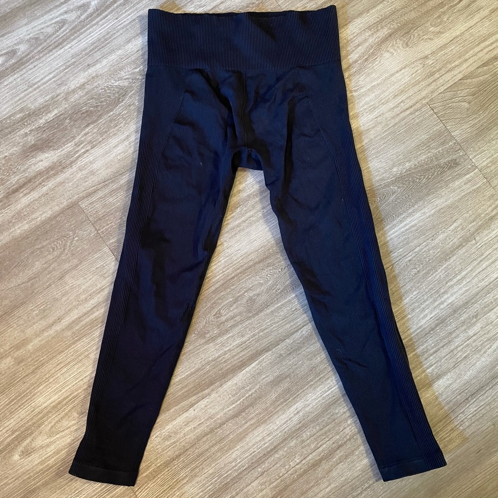 Navy Blue Ribbed Athletic Leggings